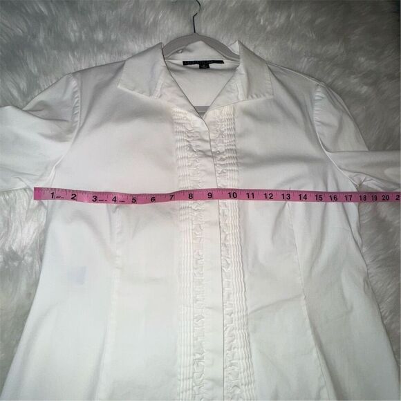 Vintage Lafayette 148 New York Tuxedo Pleated White Button-Up Blouse Size 8 - Picture 7 of 10